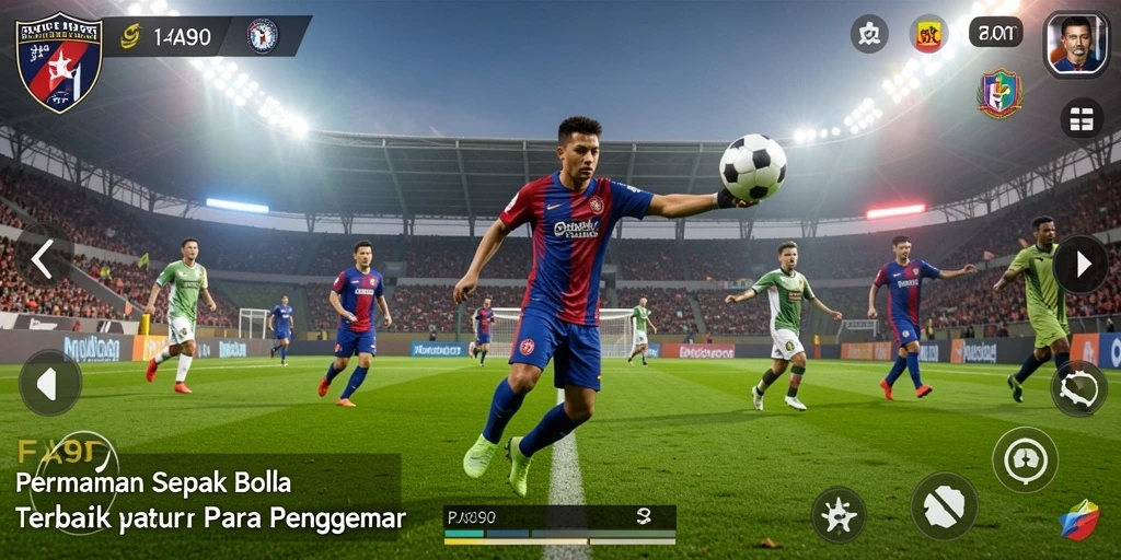 Tampilan utamanya menampilkan aksi permainan sepak bola yang menegangkan.