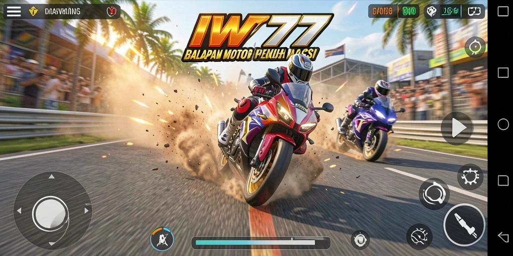 Gameplay seru IW777 dengan balapan motor yang memacu adrenalin.