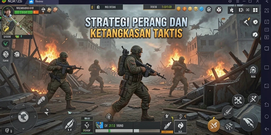 Screenshot menunjukkan aksi pertempuran strategis yang intens di NOX123.