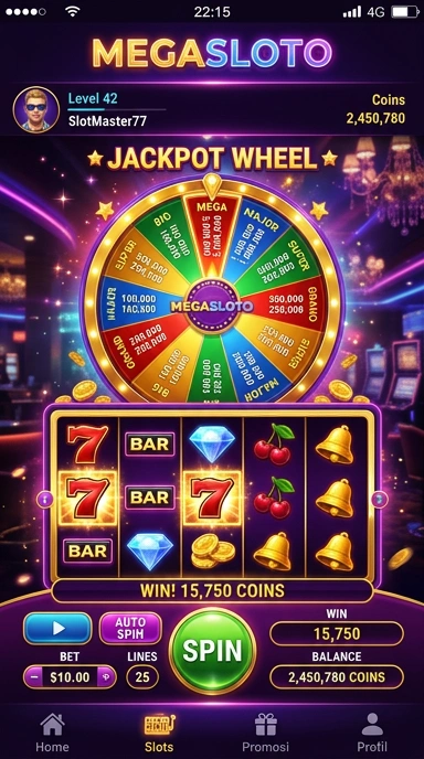 Tampilan utama aplikasi megasloto yang intuitif dan menarik.